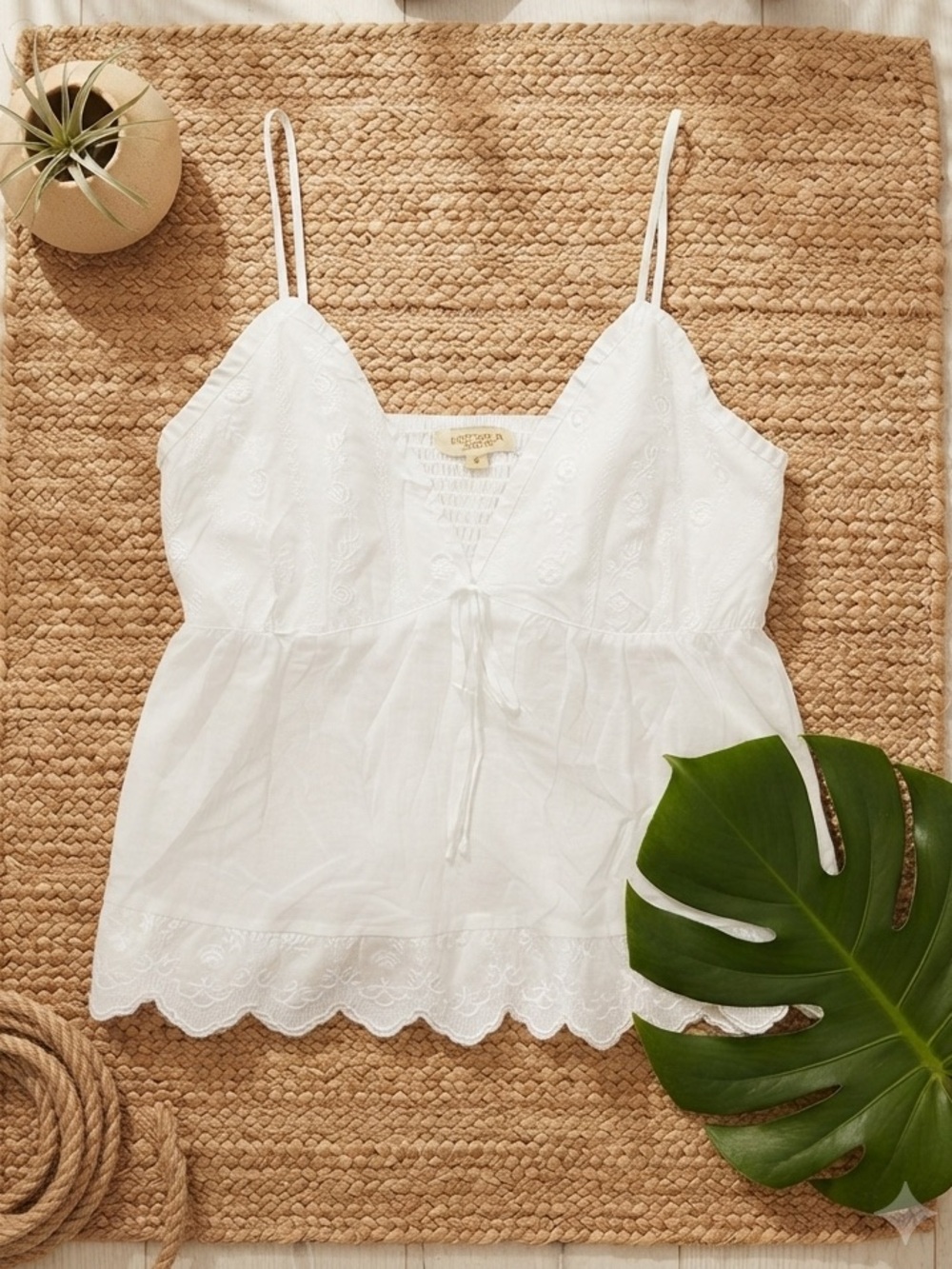 REBELLION Again White Eyelet Embroidered Babydoll Cami Top | Size M